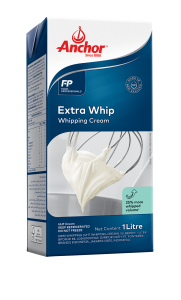 Extra Whip Whipping Cream Anchor Extra Whip Whipping Cream is designed to give every chef and baker up to 25% more cream when whipped, plus it gives sharp definition and a light and creamy flavour that’s ideal for bakeries.
