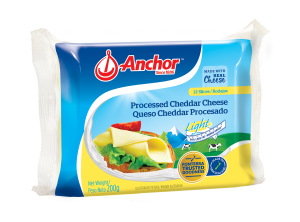 Lite Processed Cheese Anchor Lite Processed Cheese is a smooth, mild cheddar with reduced fat. It has a tender, elastic body, and is a fantastic cheese for both taste and versatility. Anchor Lite Processed Cheese is sliced and Individually wrapped for convenience, and has a longer shelf-life than natural cheddar. It is made in New Zealand from the fresh milk of cows that are pasture grazed year-round.